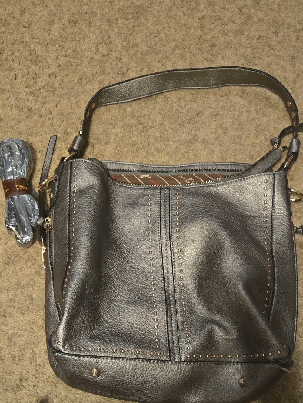 Montana West Gray Studded Leather Shoulder Bag